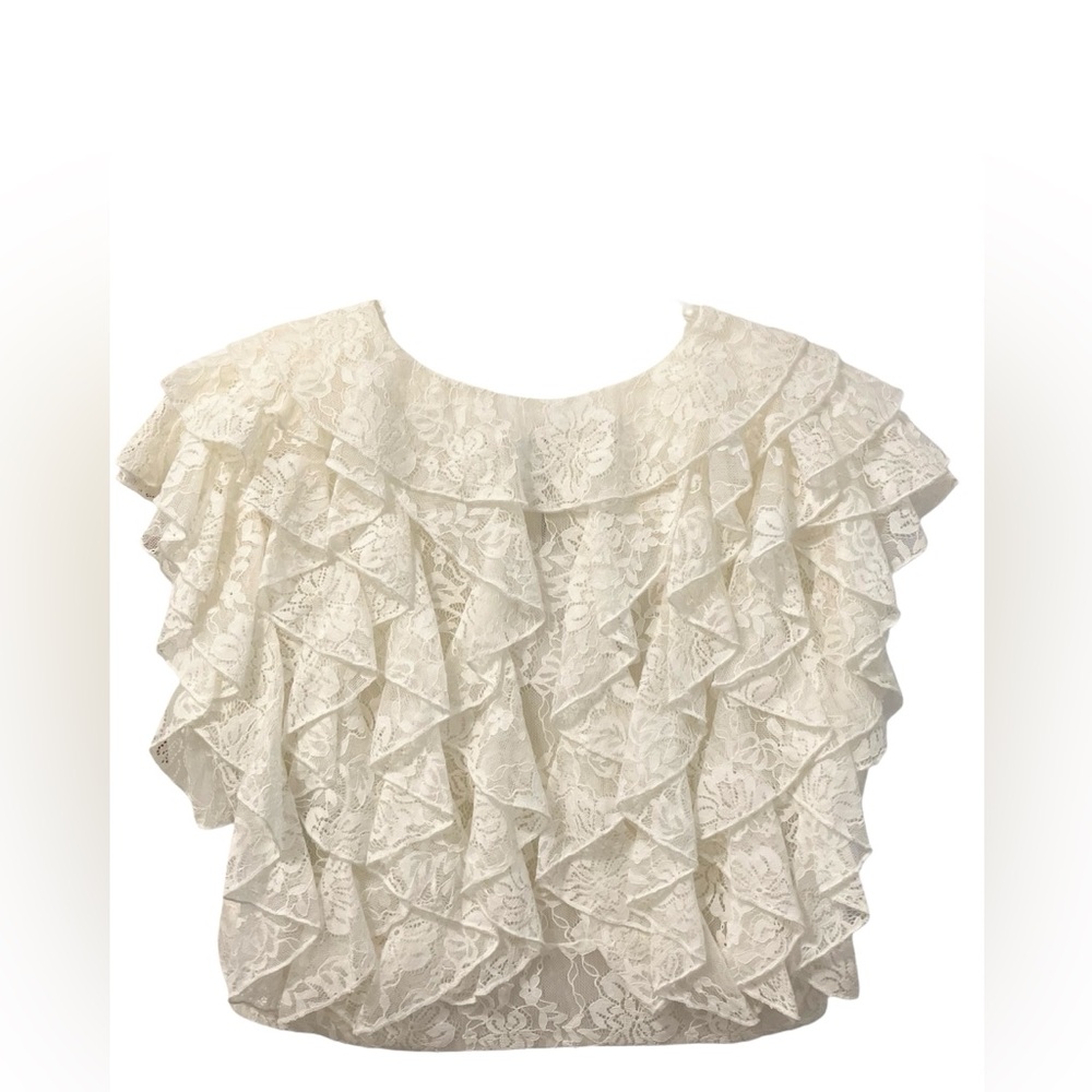 NWT BARBER BABE ON BOARD Elegant Cream Lace Ruffle Top Size Medium - Picture 2 of 14